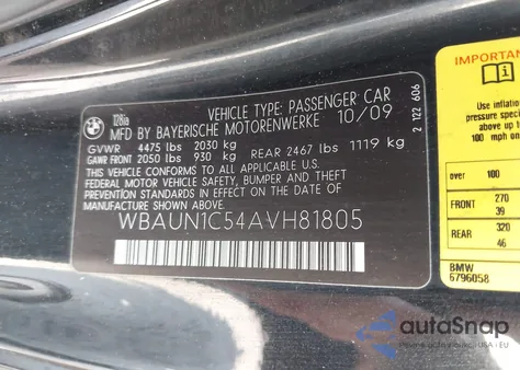 2010 BMW 128I z USA, uszkodzony, nr VIN WBAUN1C54AVH81805